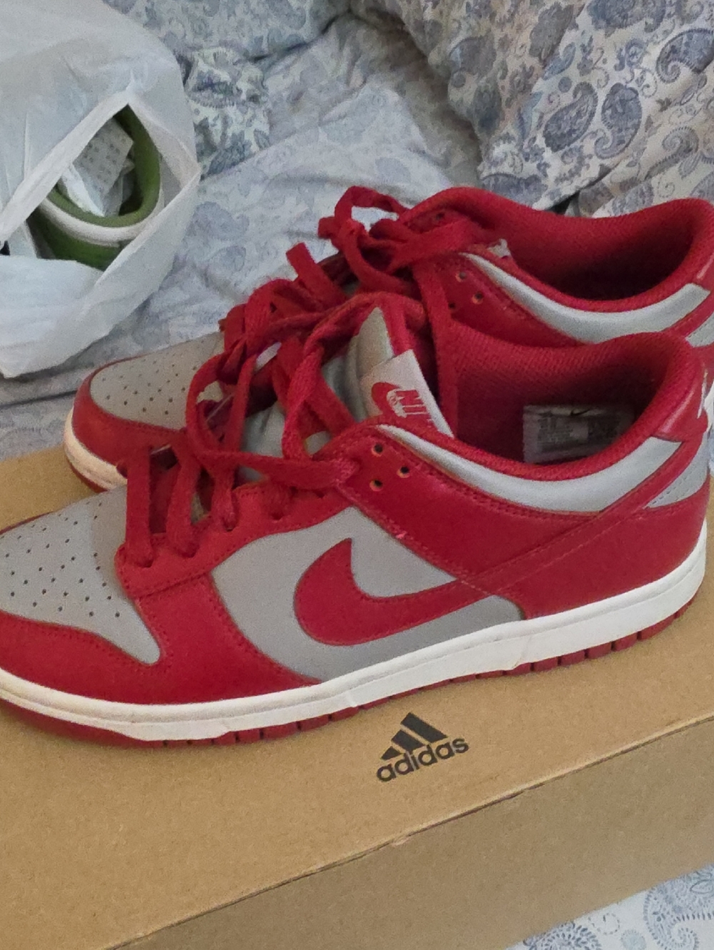 Nike Red and Gray Low Top Sneakers with Swoosh